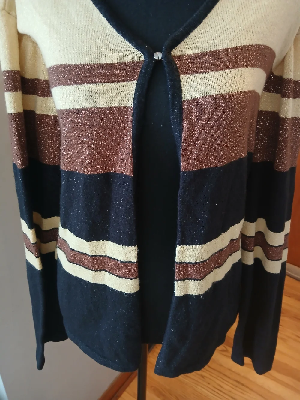 Sag Harbor Navy, Brown & Cream Striped Open-Front Cardigan Women's XL